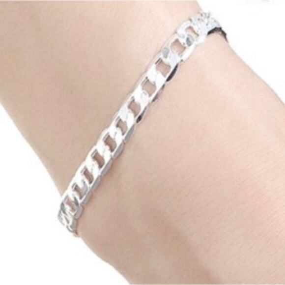 6MM 925Sterling Silver Cuban Chain flat Bracelet for Men &Women 20CM - Picture 1 of 7